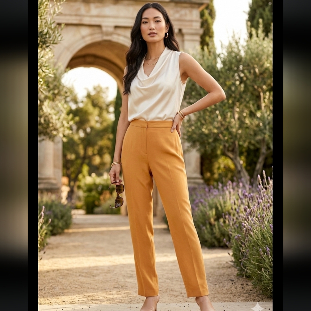Dana Buchman Elegant Mustard Silky Trousers